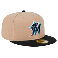 Casquette ajustée 59FIFTY Miami Marlins de New Era pour homme en kaki