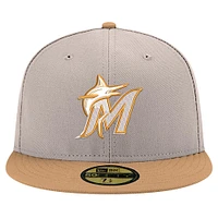 Men's New Era Khaki Miami Marlins Stone Panama 59FIFTY Fitted Hat