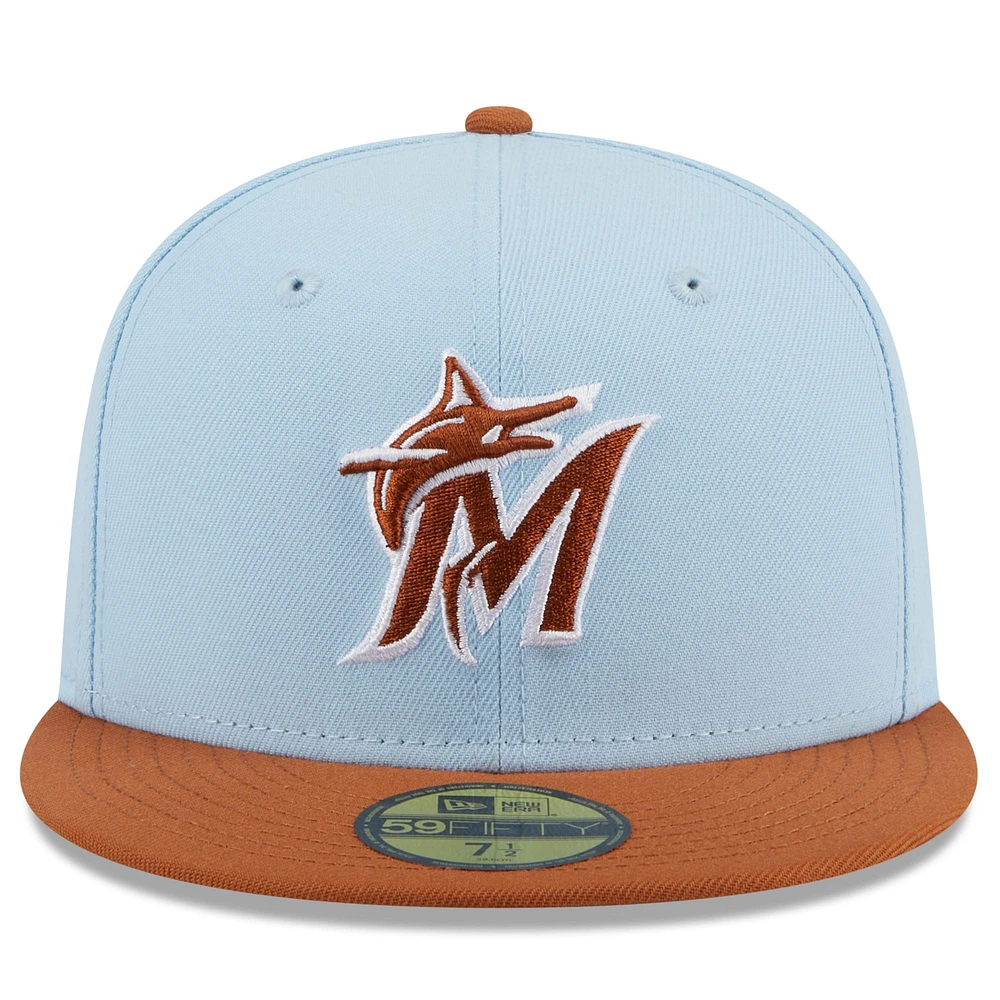 Men's New Era Light Blue/Brown Miami Marlins Spring Color Basic Two-Tone 59FIFTY Fitted Hat