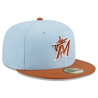 Men's New Era Light Blue/Brown Miami Marlins Spring Color Basic Two-Tone 59FIFTY Fitted Hat