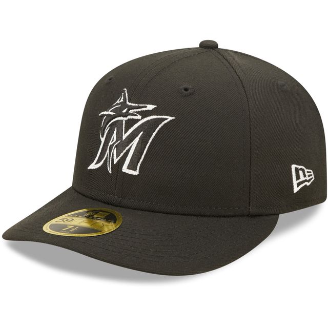 Casquette ajustée 59FIFTY Low Profile des Marlins de Miami New Era pour homme, noir et blanc