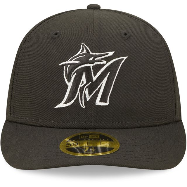 Casquette ajustée 59FIFTY Low Profile des Marlins de Miami New Era pour homme, noir et blanc