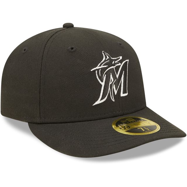 Casquette ajustée 59FIFTY Low Profile des Marlins de Miami New Era pour homme, noir et blanc