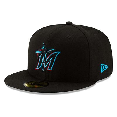 Men's New Era Miami Marlins Black On-Field Authentic Collection 59FIFTY Fitted Hat