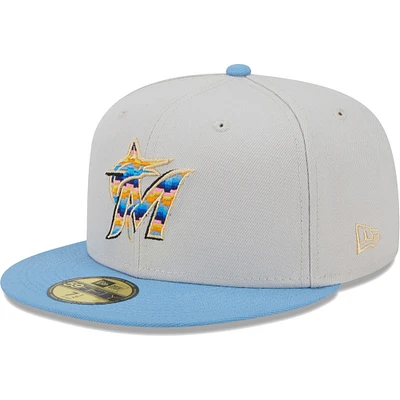 Men's New Era Natural Miami Marlins Beach Front 59FIFTY Fitted Hat