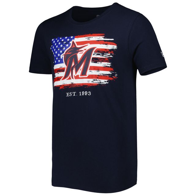 T-shirt pour homme Miami Marlins 4th of July New Era bleu marine en jersey