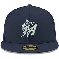 Men's New Era Navy Miami Marlins White Logo 59FIFTY Fitted Hat