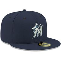 Men's New Era Navy Miami Marlins White Logo 59FIFTY Fitted Hat