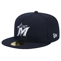 Casquette ajustée 59FIFTY New Era pour hommes, bleu marine, Miami Marlins, logo blanc