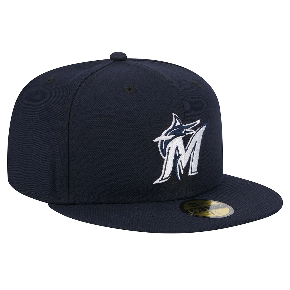 Casquette ajustée 59FIFTY New Era pour hommes, bleu marine, Miami Marlins, logo blanc