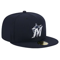 Men's New Era Navy Miami Marlins White Logo 59FIFTY Fitted Hat