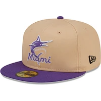 Casquette ajustée 59FIFTY pour homme New Era pêche/violet Miami Marlins 2003 World Series Side Patch