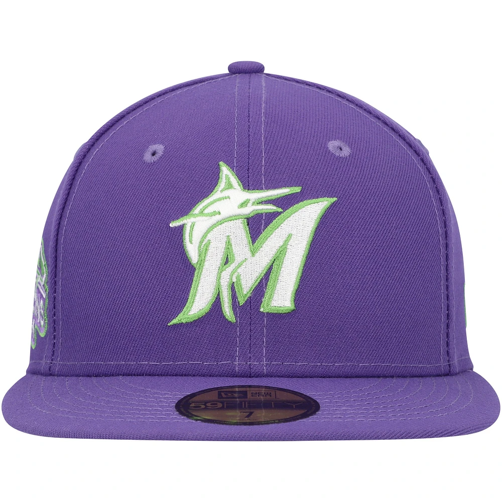 Casquette ajustée 59FIFTY Miami Marlins Lime Side Patch pour homme New Era pourpre