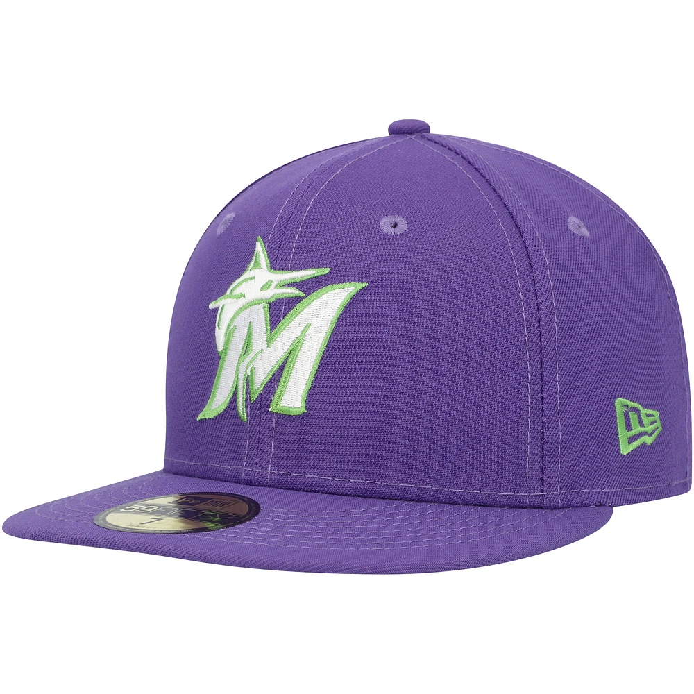 Men's New Era Purple Miami Marlins Lime Side Patch 59FIFTY Fitted Hat