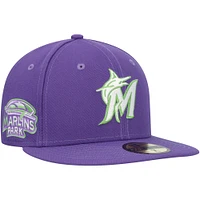 Men's New Era Purple Miami Marlins Lime Side Patch 59FIFTY Fitted Hat