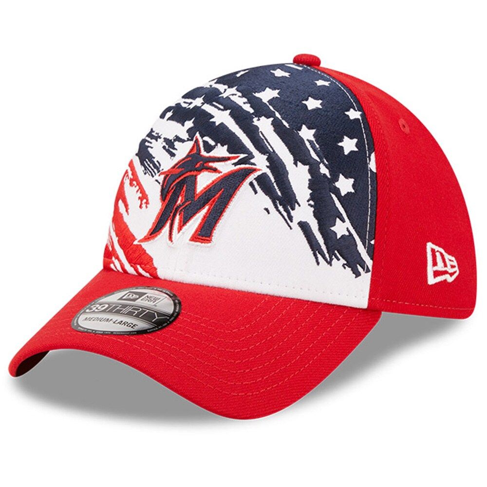 Men's New Era Red Miami Marlins 2022 4th of July 39THIRTY Flex Hat