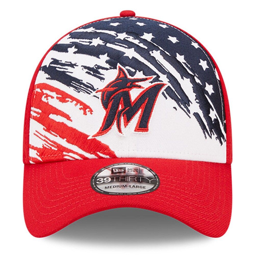 Men's New Era Red Miami Marlins 2022 4th of July 39THIRTY Flex Hat