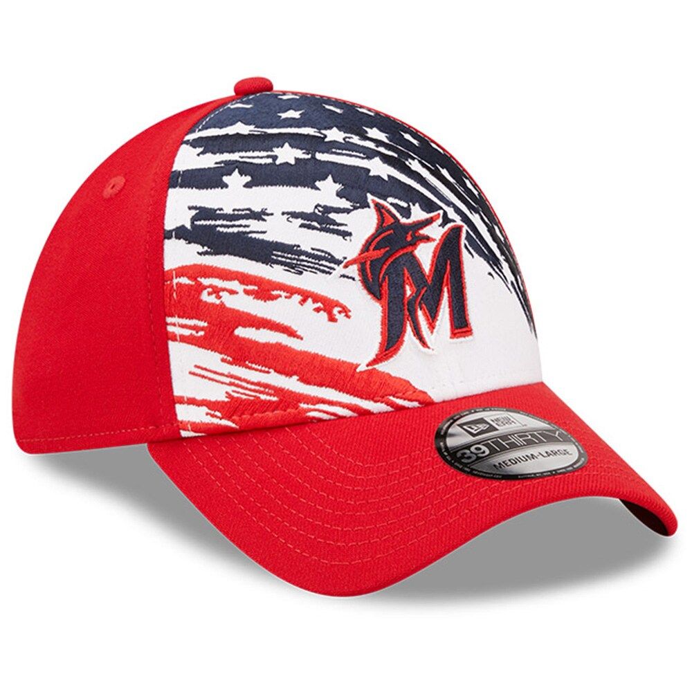 Men's New Era Red Miami Marlins 2022 4th of July 39THIRTY Flex Hat