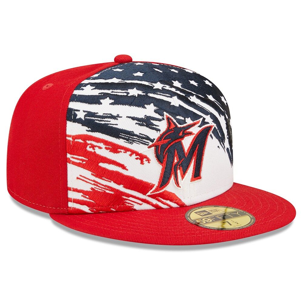 Men's New Era Red Miami Marlins White Logo 59FIFTY Fitted Hat