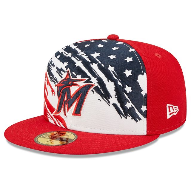 Casquette ajustée New Era Miami Marlins 2022 4th of July On-Field 59FIFTY rouge pour homme