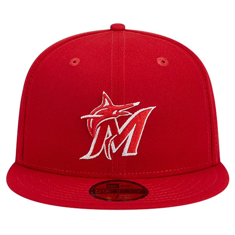 Men's New Era Red Miami Marlins Logo 59FIFTY Fitted Hat