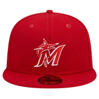 Men's New Era Red Miami Marlins Logo 59FIFTY Fitted Hat