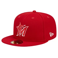 Men's New Era Red Miami Marlins Logo 59FIFTY Fitted Hat