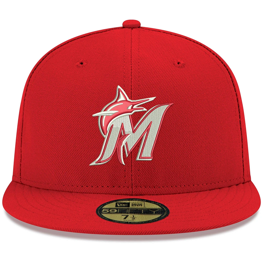 Men's New Era Red Miami Marlins White Logo 59FIFTY Fitted Hat