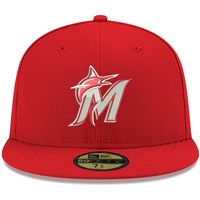 Men's New Era Red Miami Marlins White Logo 59FIFTY Fitted Hat