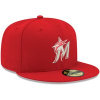 Men's New Era Red Miami Marlins White Logo 59FIFTY Fitted Hat