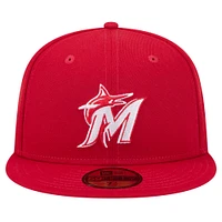 Casquette ajustée 59FIFTY avec logo blanc Miami Marlins New Era rouge pour homme