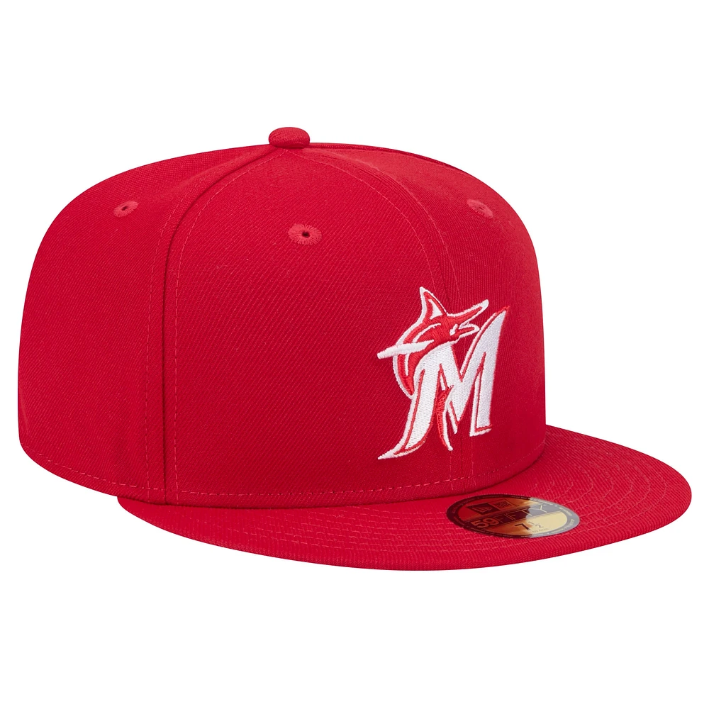 Casquette ajustée 59FIFTY avec logo blanc Miami Marlins New Era rouge pour homme