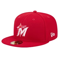 Men's New Era Red Miami Marlins White Logo 59FIFTY Fitted Hat