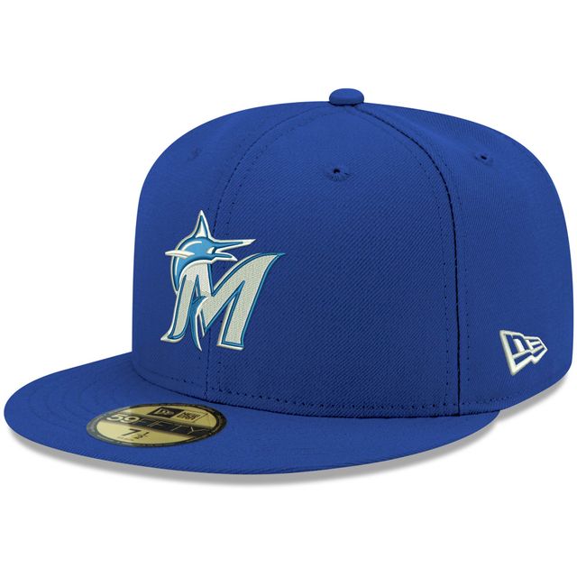 Casquette ajustée 59FIFTY blanche avec logo Royal Miami Marlins New Era pour homme