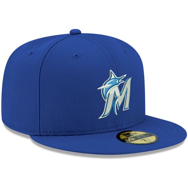 Casquette ajustée 59FIFTY blanche avec logo Royal Miami Marlins New Era pour homme