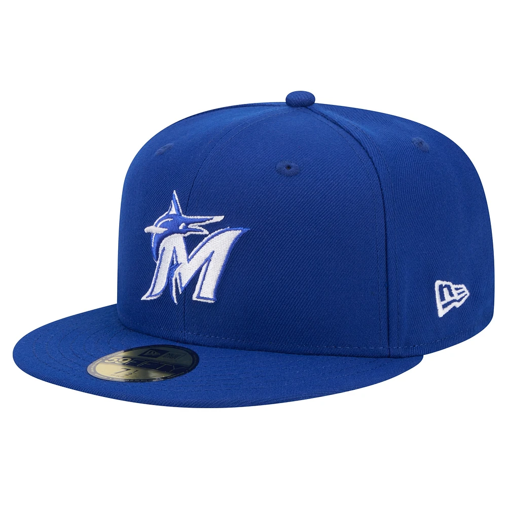 Casquette ajustée 59FIFTY avec logo blanc Royal Miami Marlins New Era pour homme