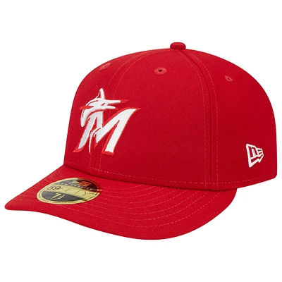 Casquette ajustée 59FIFTY à profil bas des Miami Marlins Scarlet de New Era pour homme