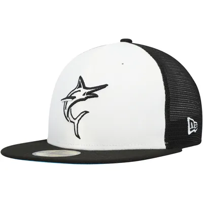 Men's Miami Marlins New Era White/Black Optic 59FIFTY Fitted Hat