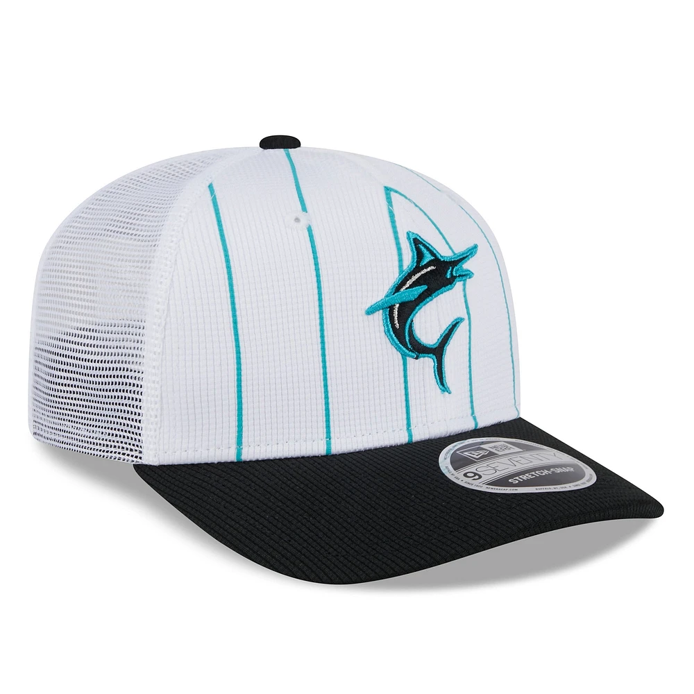 Men's New Era  White/Black Miami Marlins 2025 Batting Practice 9SEVENTY Stretch-Snap Trucker Hat