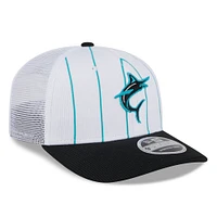 Men's New Era  White/Black Miami Marlins 2025 Batting Practice 9SEVENTY Stretch-Snap Trucker Hat