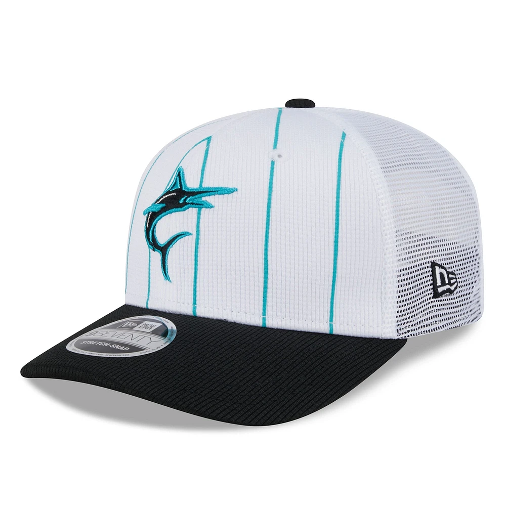 Men's New Era  White/Black Miami Marlins 2025 Batting Practice 9SEVENTY Stretch-Snap Trucker Hat