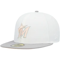 Men's New Era White/Gray Miami Marlins Park Side Patch Peach Undervisor 59FIFTY Fitted Hat