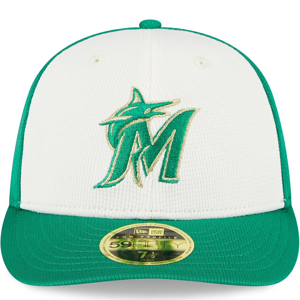 Men's New Era White/Green Miami Marlins 2024 St. Patrick's Day Low Profile 59FIFTY Fitted Hat