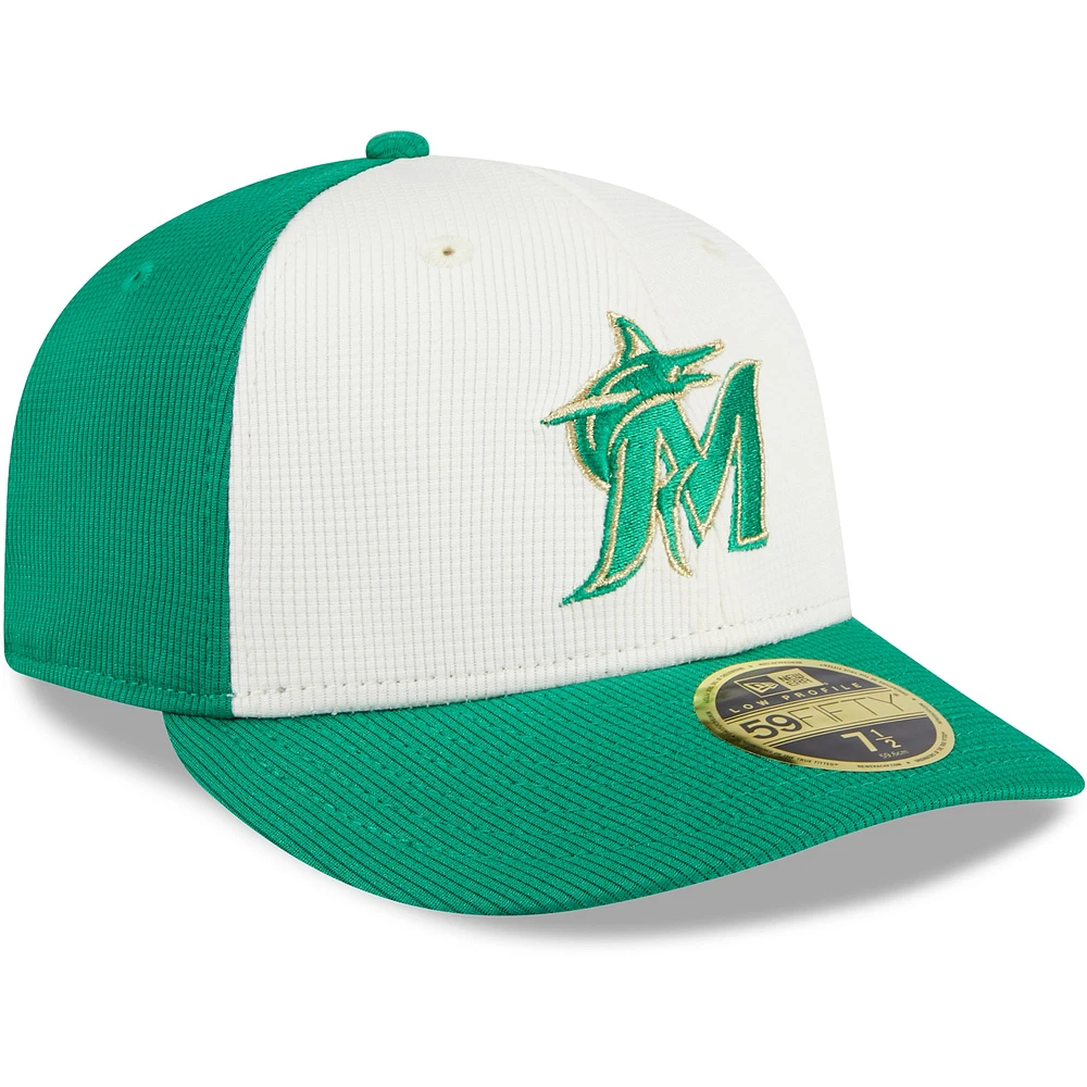 Men's New Era White/Green Miami Marlins 2024 St. Patrick's Day Low Profile 59FIFTY Fitted Hat