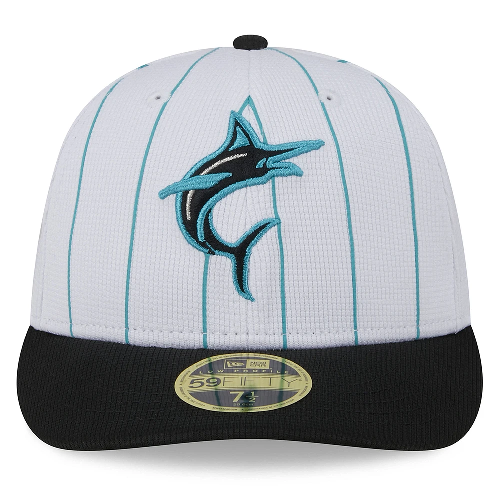 Casquette ajustée 59FIFTY à profil bas pour hommes, Miami Marlins 2024 New Era, blanche