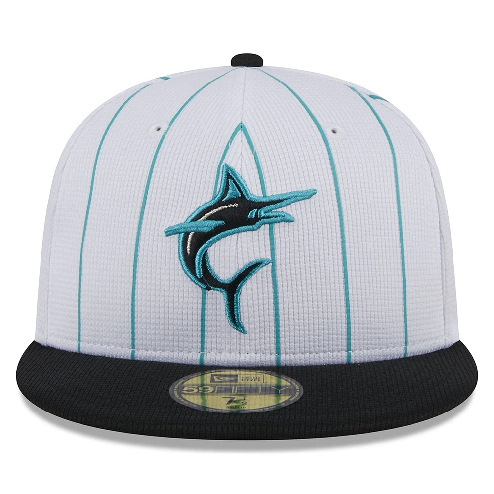 Men's New Era White Miami Marlins 2025 Batting Practice 59FIFTY Fitted Hat