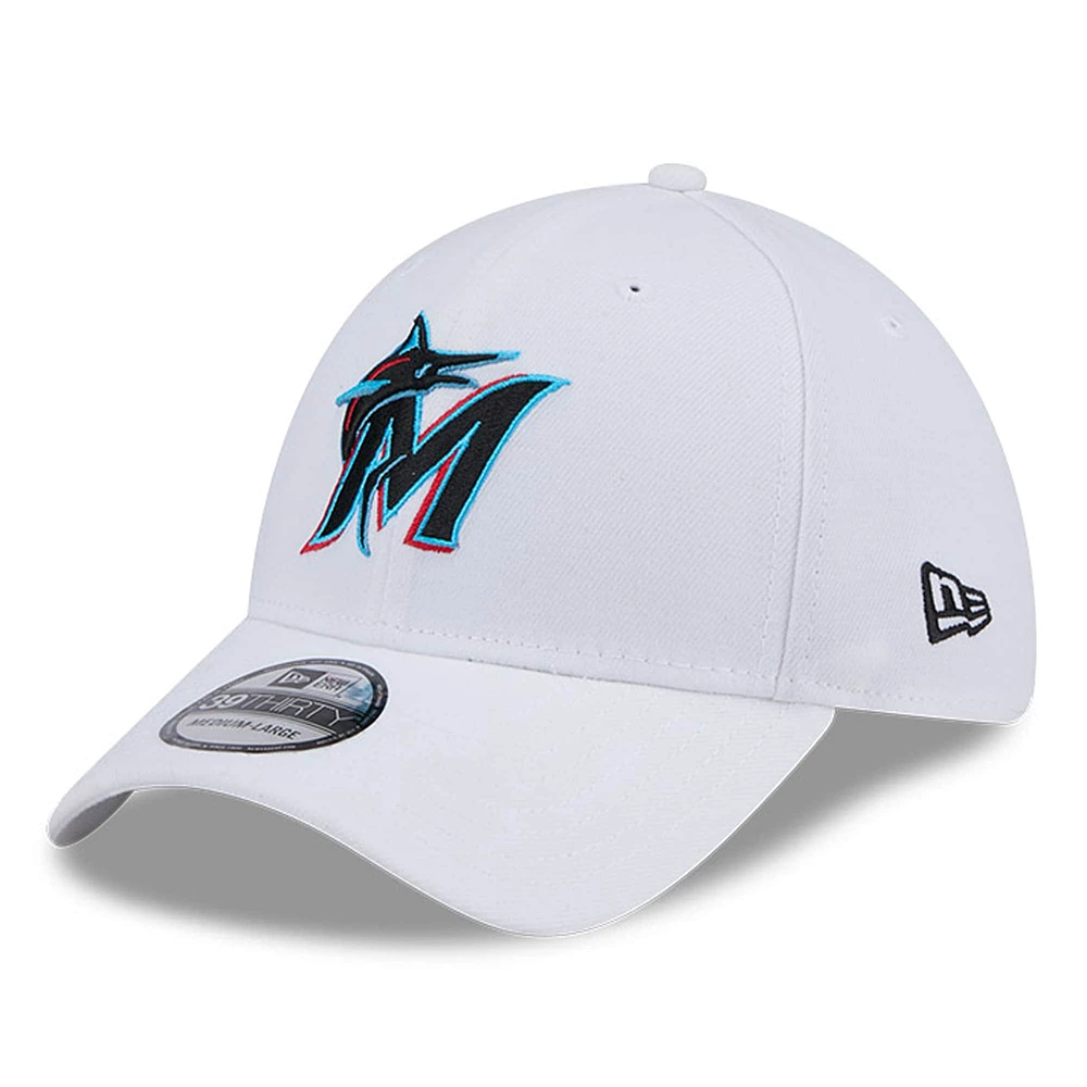 Casquette 39THIRTY Flex blanche des Miami Marlins de New Era pour homme