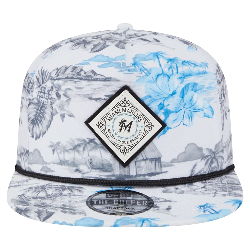 Casquette snapback imprimée Island Golfer des Marlins de Miami pour homme New Era blanche