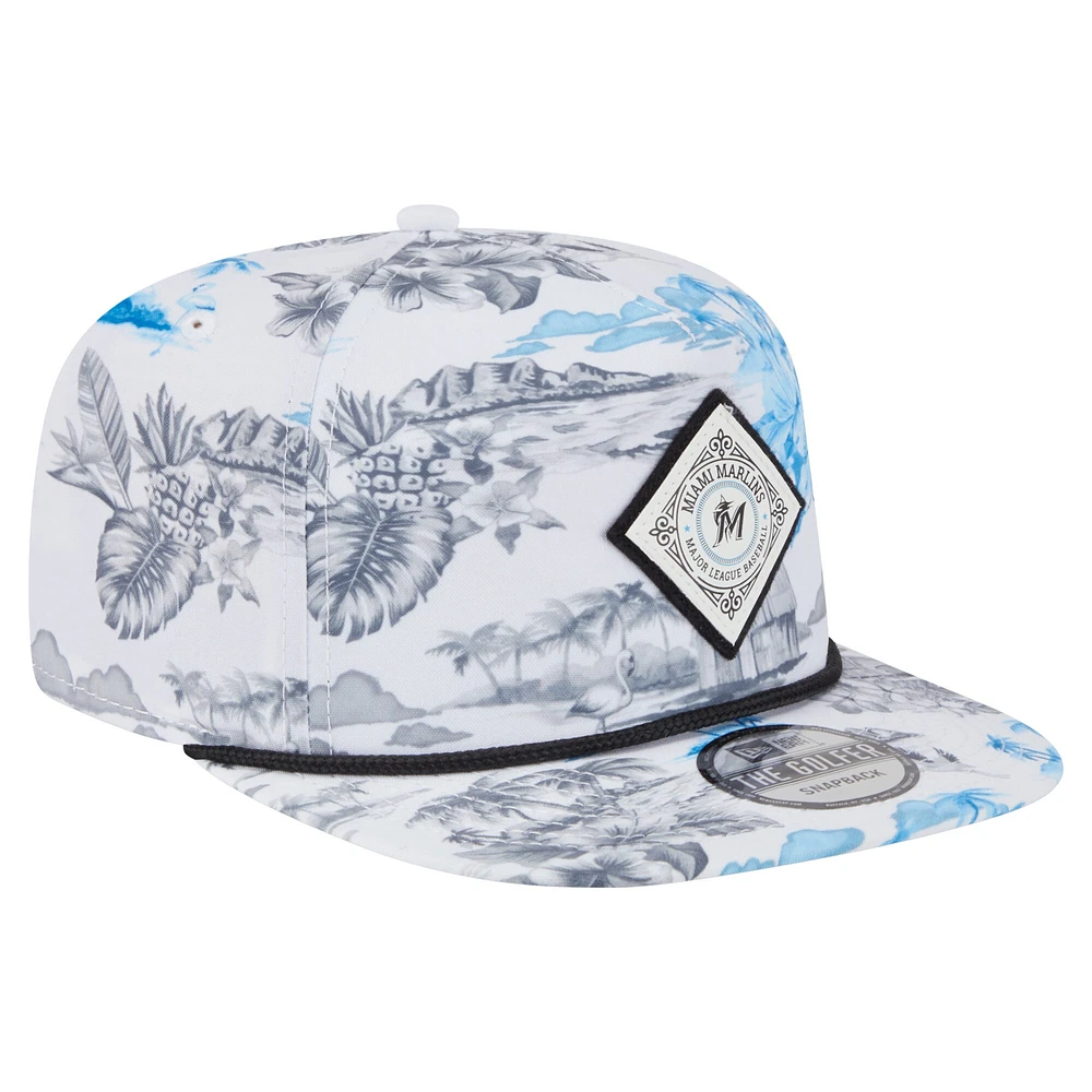 Casquette snapback imprimée Island Golfer des Marlins de Miami pour homme New Era blanche