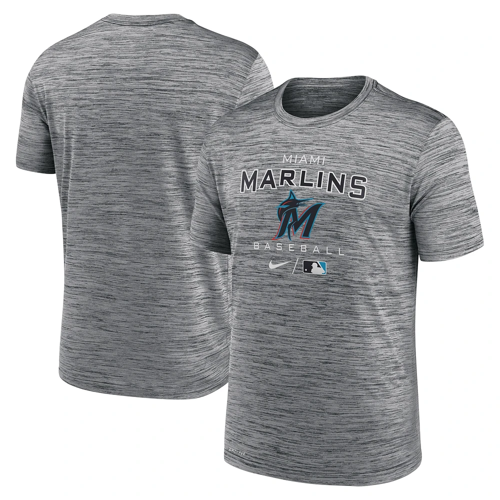 T-shirt Nike Anthracite Miami Marlins Authentic Collection Velocity Practice Performance pour homme